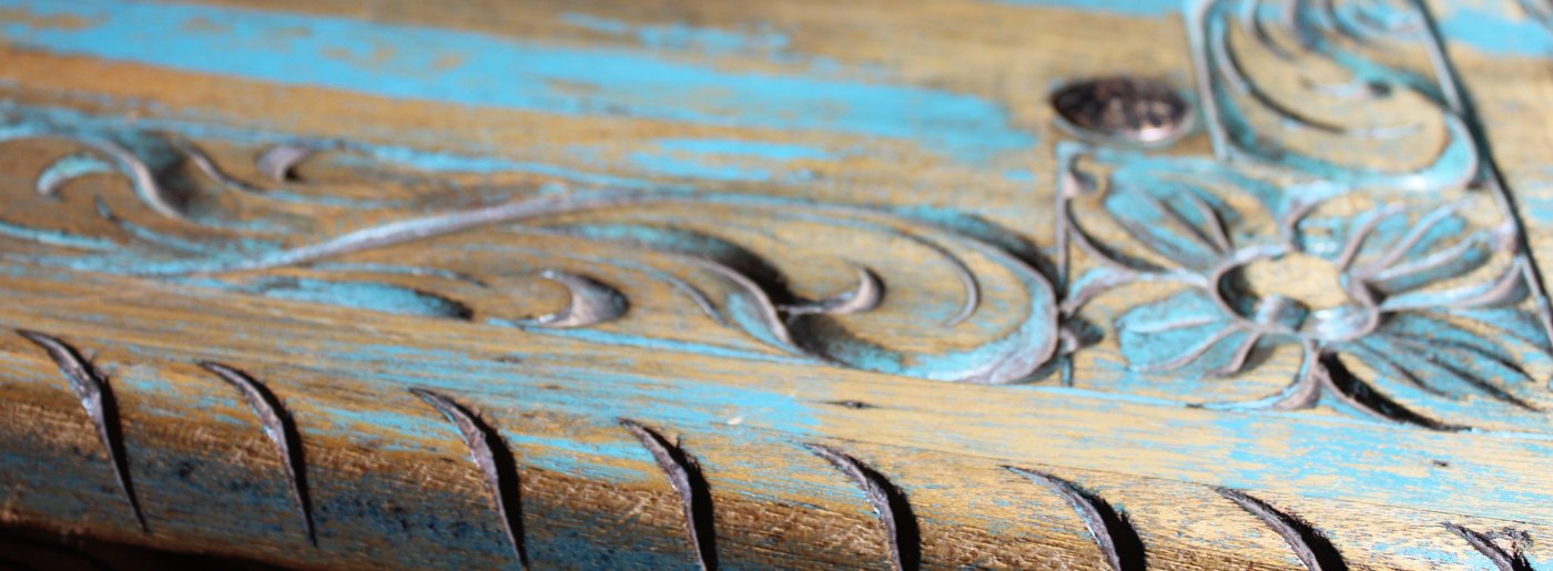 turquoise carved antiqued table second angle