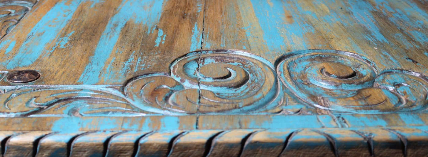 turquoise carved antiqued table